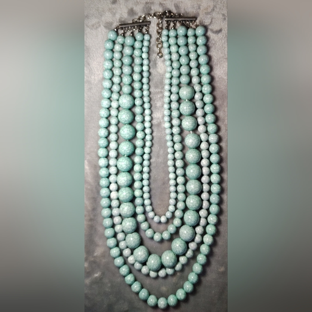 Chunky Aqua Blue Crackle Bead Boho Necklace